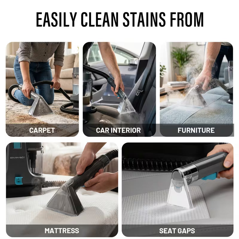 1500W Portable Carpet Cleaner with Steam & Heat – 35KPa Powerful Suction Spot Cleaner