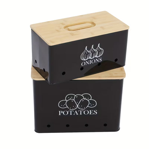 2-Pack Potato & Onion Storage Bins with Bamboo Lids