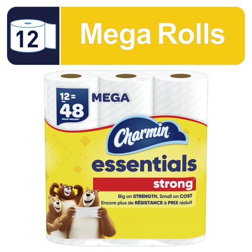 Essentials Strong Toilet Paper 12 Mega Rolls, 429 Sheets per Roll