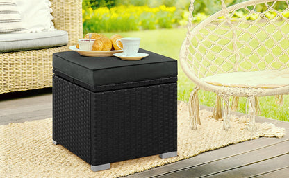 Costoffs 2PCS Rattan Storage Ottomans with Cushions – Outdoor Wicker Footstools & Side Tables for Patio, Garden & Balcony