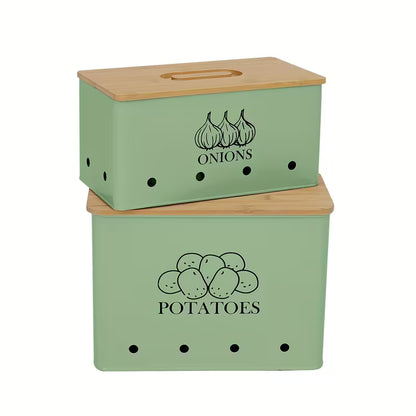 2-Pack Potato & Onion Storage Bins with Bamboo Lids