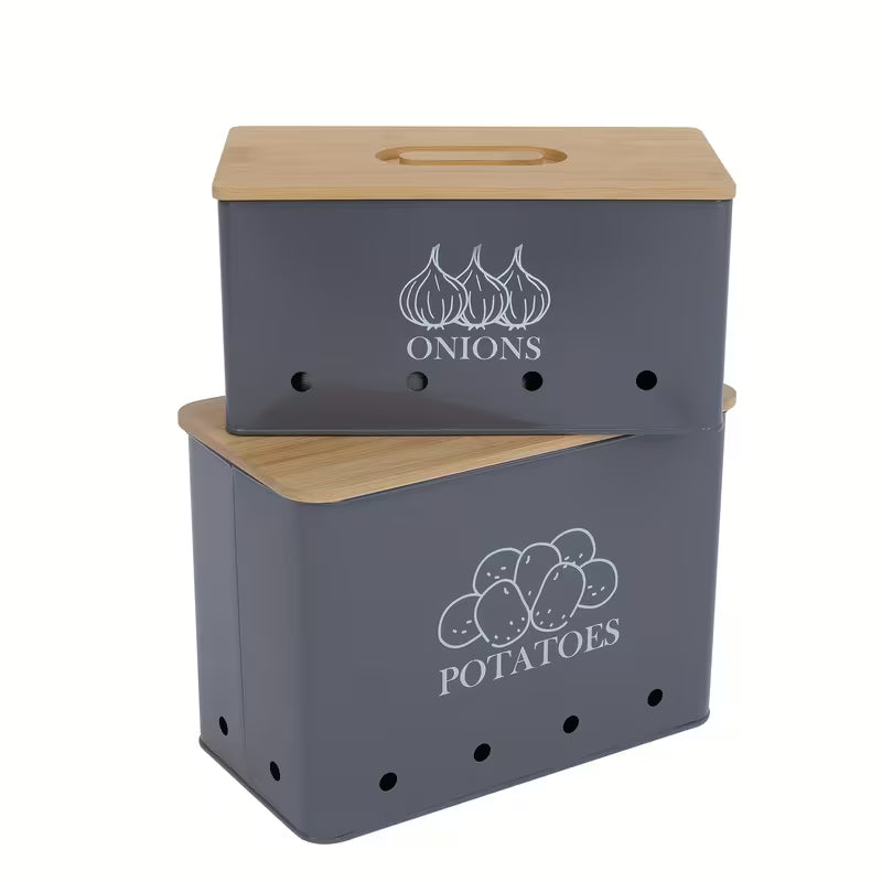 2-Pack Potato & Onion Storage Bins with Bamboo Lids