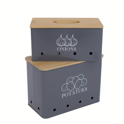 2-Pack Potato & Onion Storage Bins with Bamboo Lids