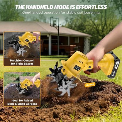 20V Cordless Garden Tiller Cultivator Electric Rototiller w/ Battery Charger