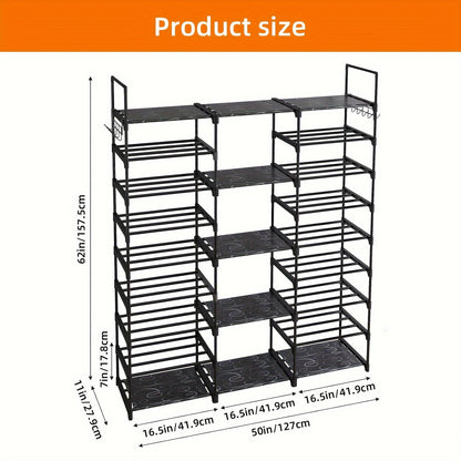 Multi Layers - Shoe Rack Organizer Column Storage Shelf Entryway w/ Hooks