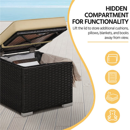 Costoffs 2PCS Rattan Storage Ottomans with Cushions – Outdoor Wicker Footstools & Side Tables for Patio, Garden & Balcony