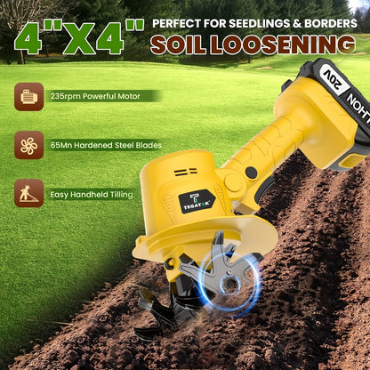 20V Cordless Garden Tiller Cultivator Electric Rototiller w/ Battery Charger