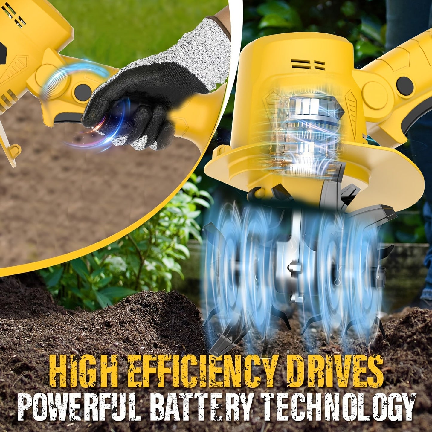 20V Cordless Garden Tiller Cultivator Electric Rototiller w/ Battery Charger