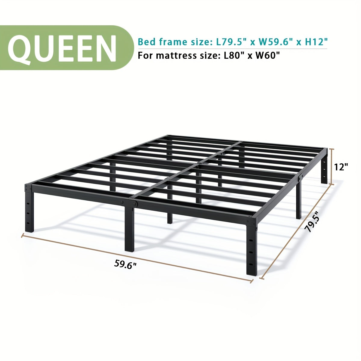 Heavy Duty Metal Bed Frame Platform Mattress Foundation No Box Spring Black