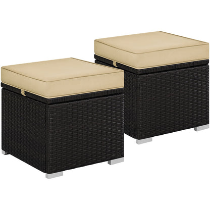 Costoffs 2PCS Rattan Storage Ottomans with Cushions – Outdoor Wicker Footstools & Side Tables for Patio, Garden & Balcony