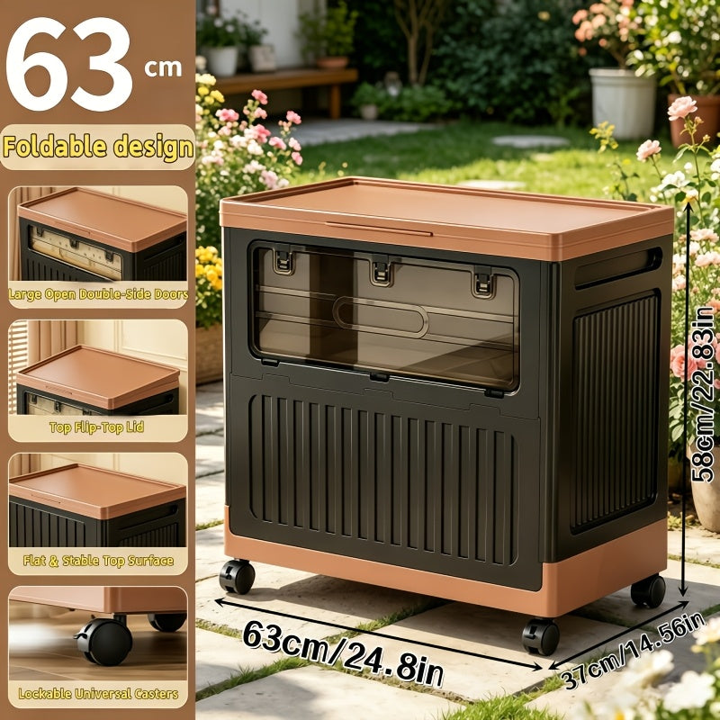 Portable Storage Bin w/ Wheels & Doors Foldable Stackable Organizer
