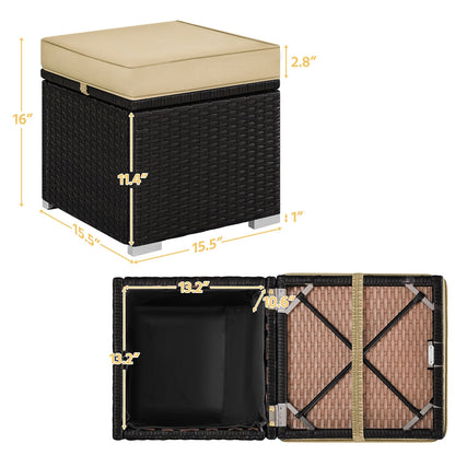 Costoffs 2PCS Rattan Storage Ottomans with Cushions – Outdoor Wicker Footstools & Side Tables for Patio, Garden & Balcony