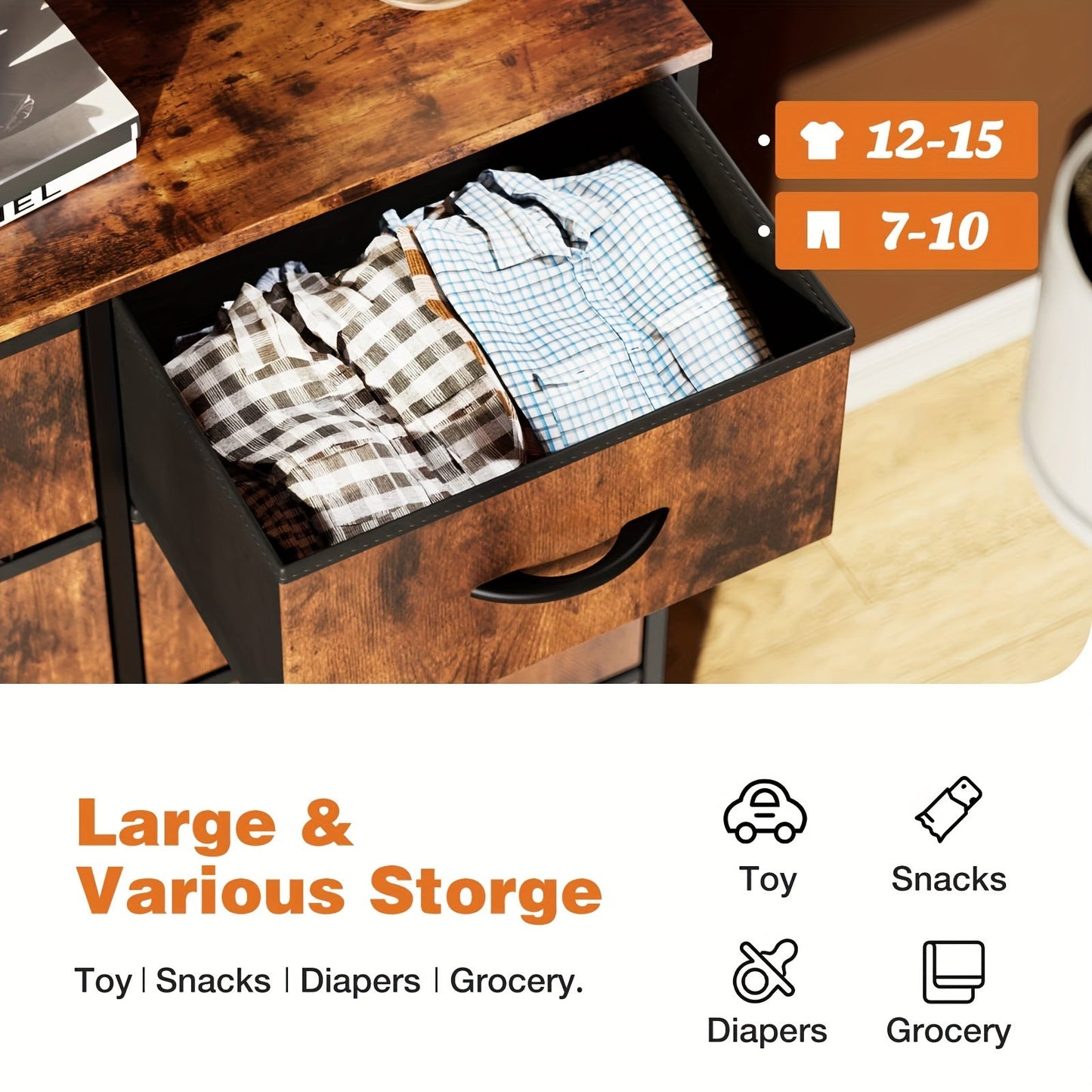 8 Drawer Dresser Storage Organizer Fabric Drawers Chest Bedroom Hallway Unit