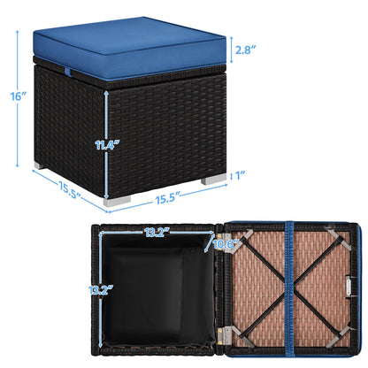 Costoffs 2PCS Rattan Storage Ottomans with Cushions – Outdoor Wicker Footstools & Side Tables for Patio, Garden & Balcony
