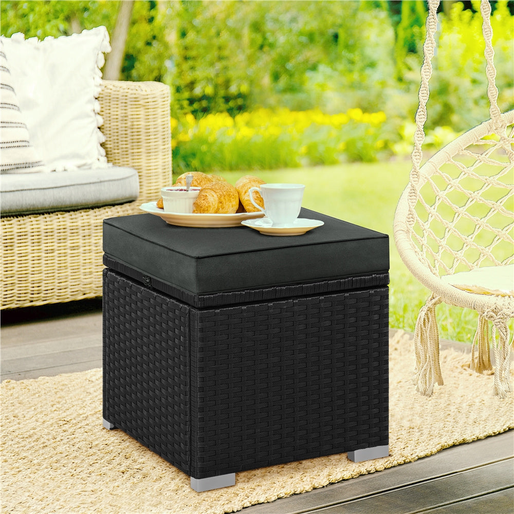 Costoffs 2PCS Rattan Storage Ottomans with Cushions – Outdoor Wicker Footstools & Side Tables for Patio, Garden & Balcony