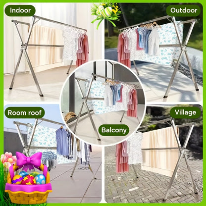 Extendable 48.4"-78.7" Folding Laundry Rack Indoor Outdoor Clothes Dryer