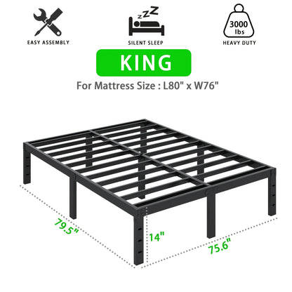 Heavy Duty Metal Bed Frame Platform Mattress Foundation No Box Spring Black