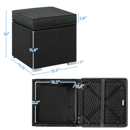 Costoffs 2PCS Rattan Storage Ottomans with Cushions – Outdoor Wicker Footstools & Side Tables for Patio, Garden & Balcony