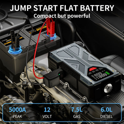 9-in-1 Portable Jump Starter with Air Compressor 12V Car Battery Booster USB LED