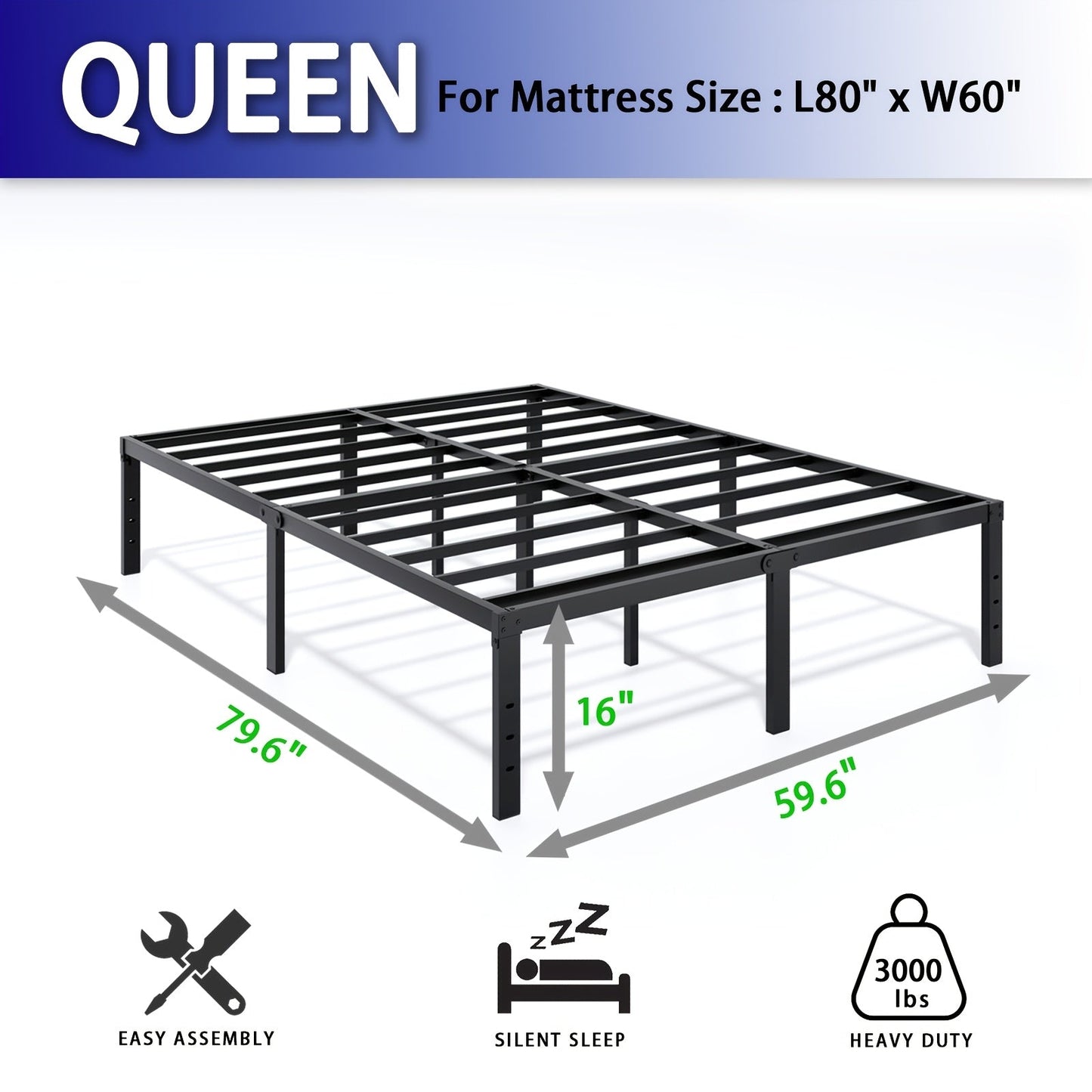 Heavy Duty Metal Bed Frame Platform Mattress Foundation No Box Spring Black