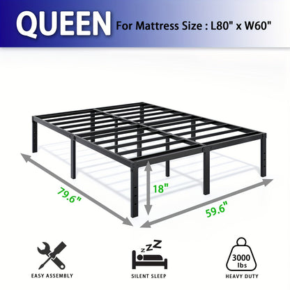 Heavy Duty Metal Bed Frame Platform Mattress Foundation No Box Spring Black