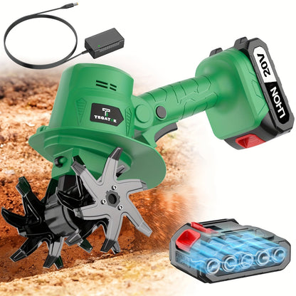 20V Cordless Garden Tiller Cultivator Electric Rototiller w/ Battery Charger