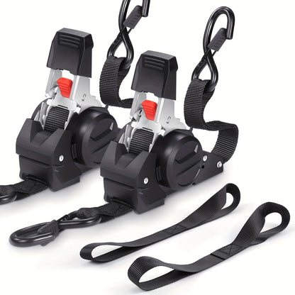 4PCS Retractable Ratchet Tie Down Straps – 10FT Heavy Duty Self-Retracting Cargo Straps for Truck, Trailer & Motorcycle