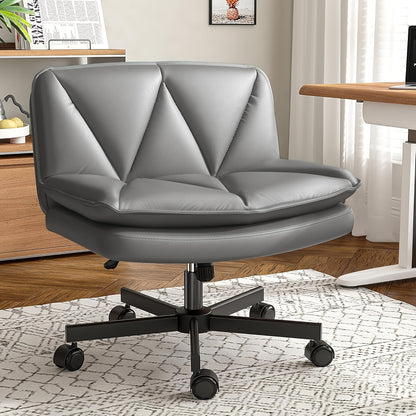 27" Wide Criss Cross Office Chair with Wheels – Adjustable Swivel Armless Vanity Desk Chair with Back Support