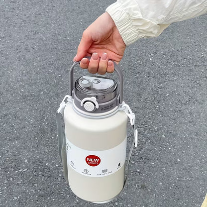 2000ml Stainless Steel Vacuum Insulated Tumbler with Handle & Straw – Large Capacity Travel Cup for Hot & Cold Drinks