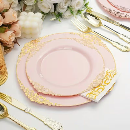 145-Piece Pink & Gold Floral Tableware Set for 20 Guests