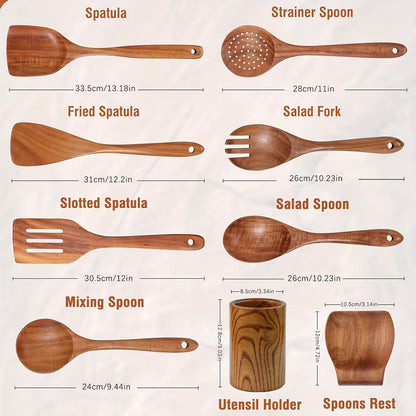 9-Piece Wooden Kitchen Utensils Set – Heat-Resistant Cooking Tools for Everyday Use