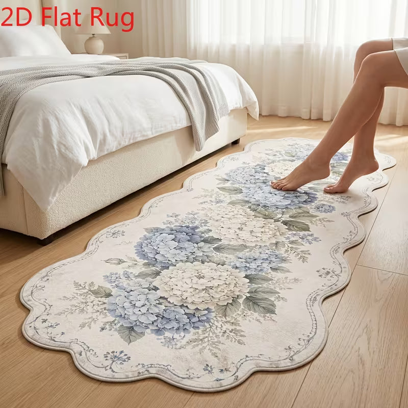 1-Piece Blue Hydrangea Floral Area Rug, Soft 2D Printed Machine-Washable Floor Mat for Bedroom, Hallway, Entryway & Home Décor