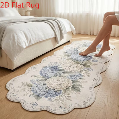 1-Piece Blue Hydrangea Floral Area Rug, Soft 2D Printed Machine-Washable Floor Mat for Bedroom, Hallway, Entryway & Home Décor