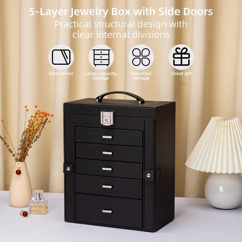 6-Tier Jewelry Box with 5 Drawers, Mirror & Lock