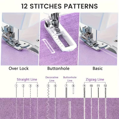Portable Mini Electric Sewing Machine with Extension Table, Multiple Stitch Options & LED Light for Beginners and Small Sewing Projects