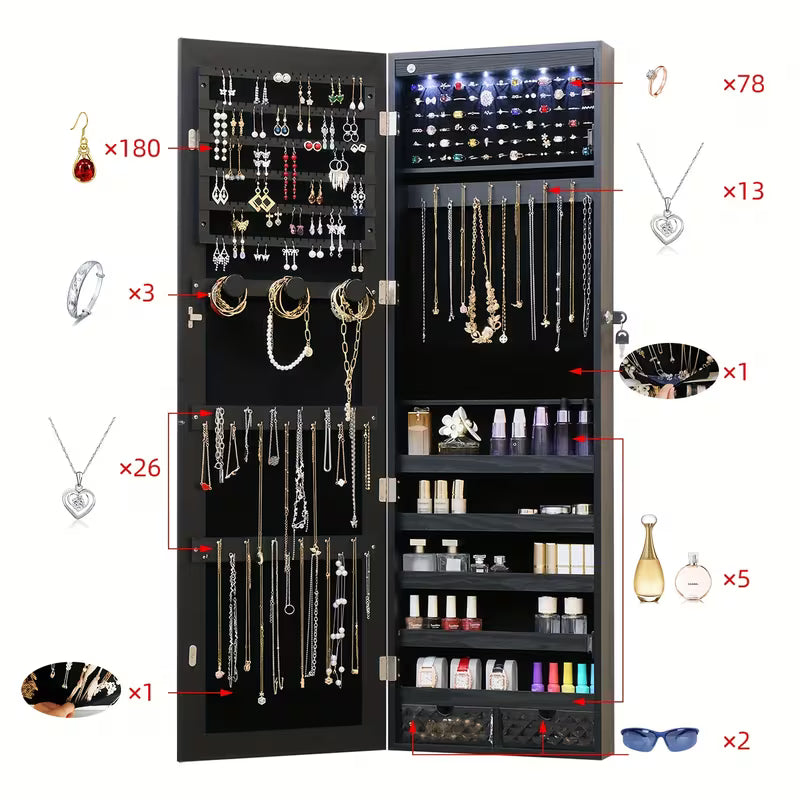 43.3-Inch LED Jewelry Cabinet with Full-Length Mirror