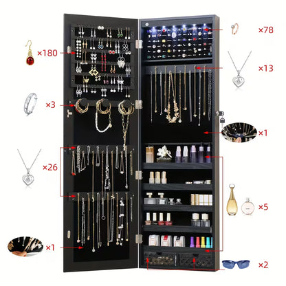 43.3-Inch LED Jewelry Cabinet with Full-Length Mirror