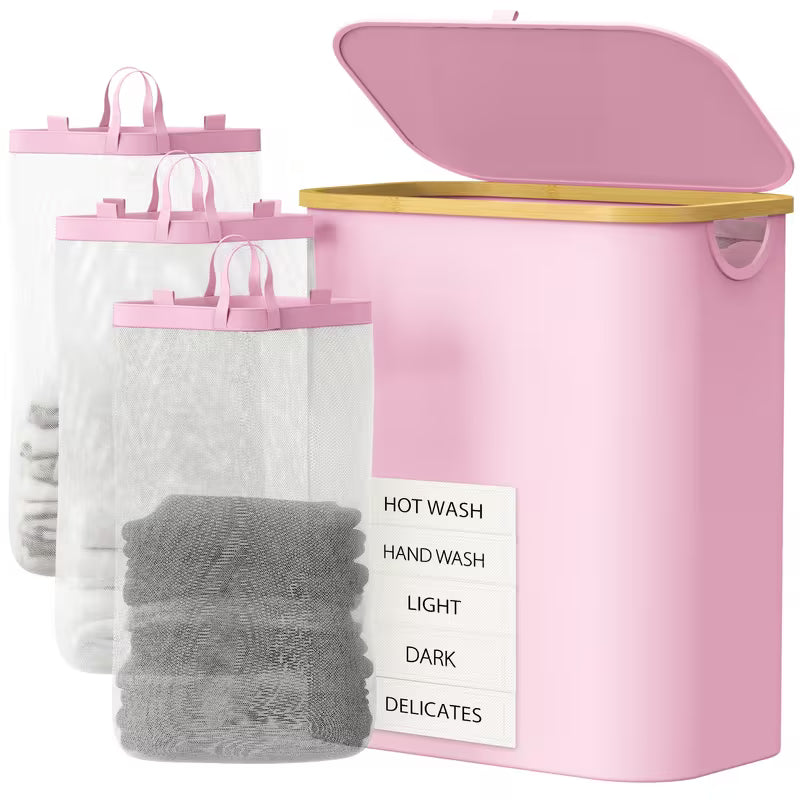 160L 3-Section Laundry Hamper with Lid – Large Capacity Laundry Sorter with 3 Removable Washable Bags & 5 Sorting Labels