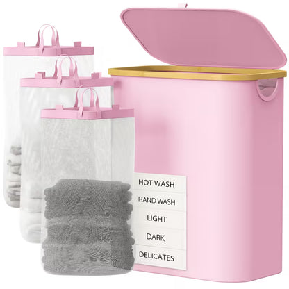 160L 3-Section Laundry Hamper with Lid – Large Capacity Laundry Sorter with 3 Removable Washable Bags & 5 Sorting Labels