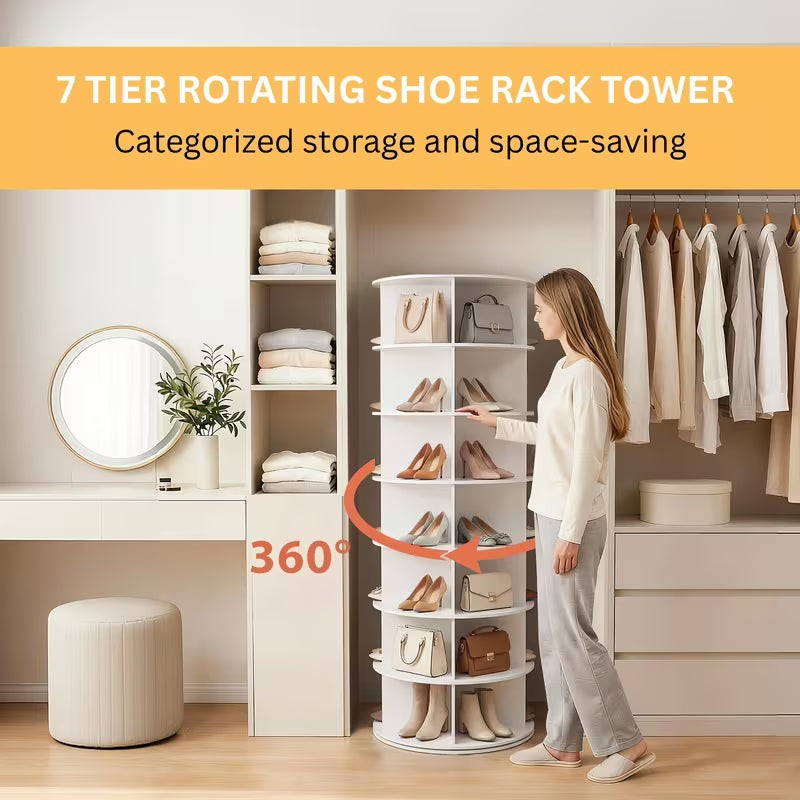 7-Tier 360° Rotating Shoe Rack – Spinning Shoe Organizer & Vertical Storage Tower