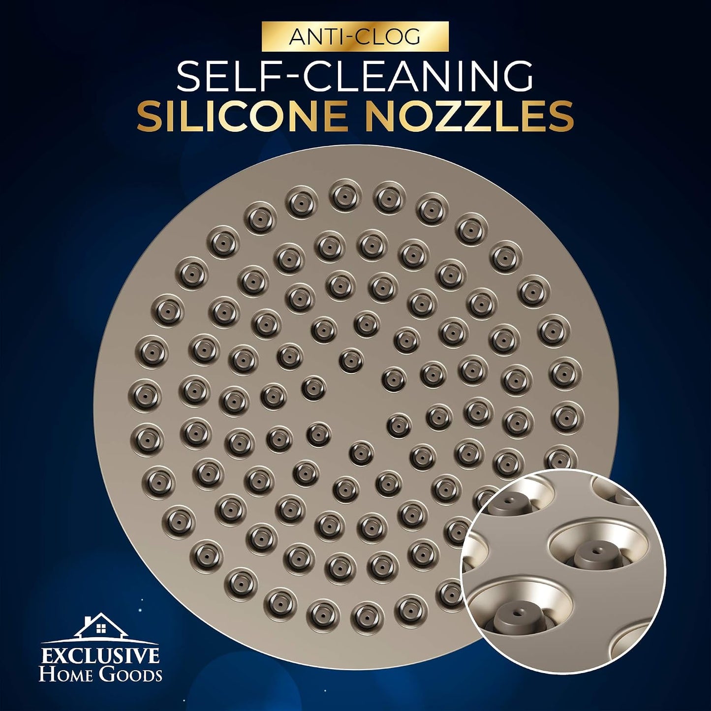 Rainfall Shower Head - 6" High Pressure, 1.8 GPM, Chrome Finish, ABS Plastic, 360 Adjustable, Anti-Clog Rubber Jets