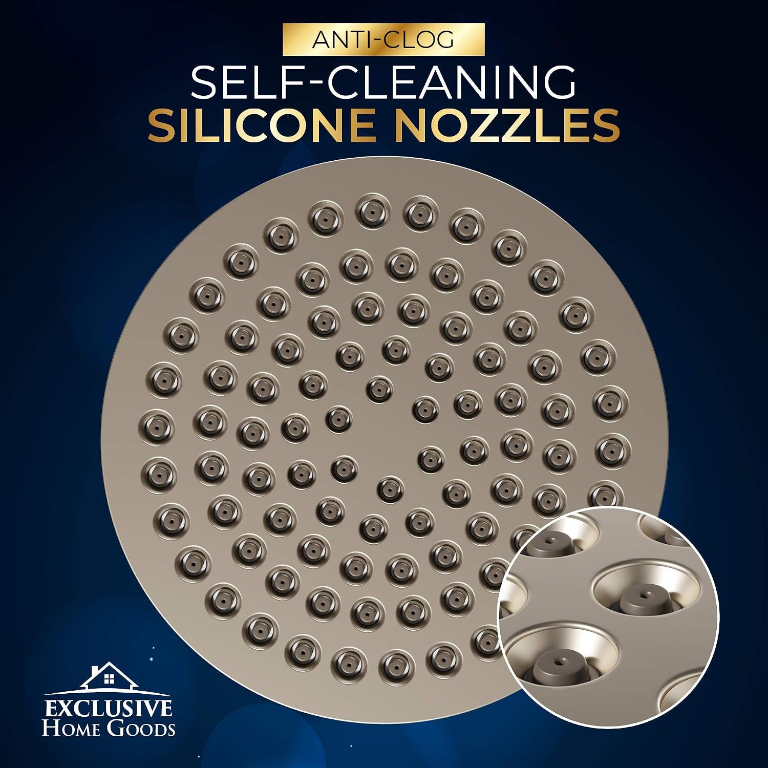 Rainfall Shower Head - 6" High Pressure, 1.8 GPM, Chrome Finish, ABS Plastic, 360 Adjustable, Anti-Clog Rubber Jets