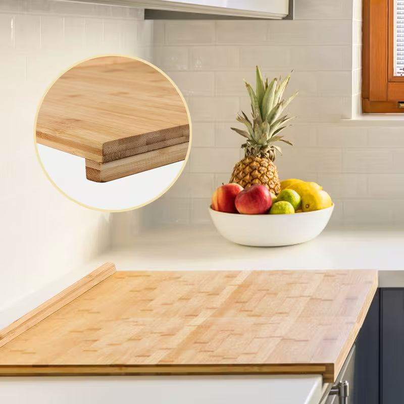 Bamboo Over-the-Sink Cutting Board – Reversible Pastry & Food Prep Board, 21.65 × 15.75 Inches