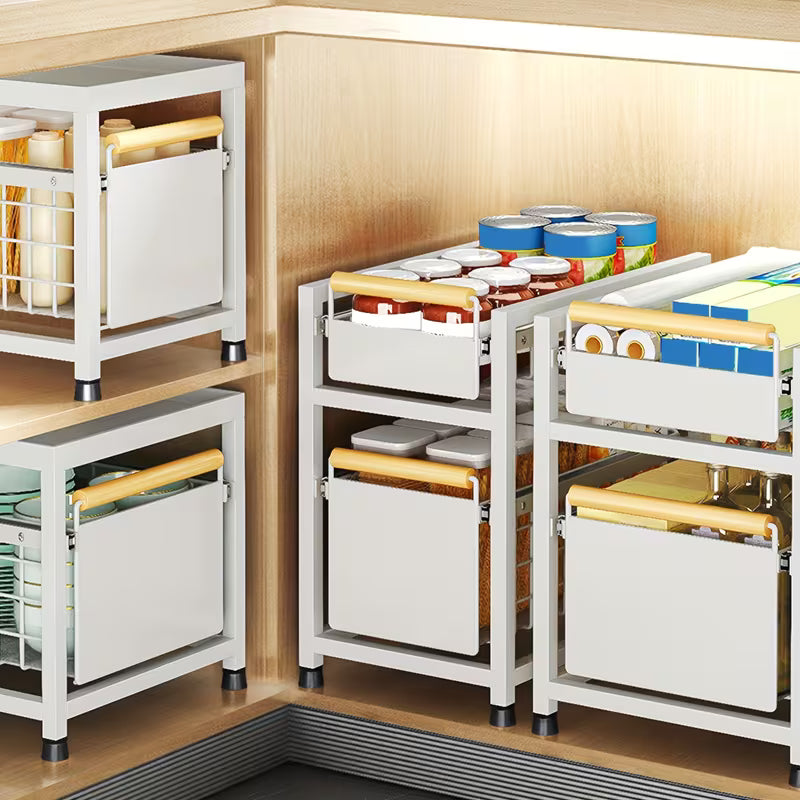 1/2-Tier Sliding Pull-Out Storage Organizer for Kitchen & Bathroom