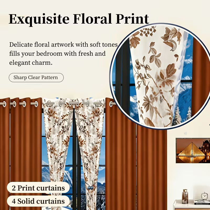 9-Piece Orange Leaf Print Bedding Set with Matching Curtains – Machine-Washable Polyester