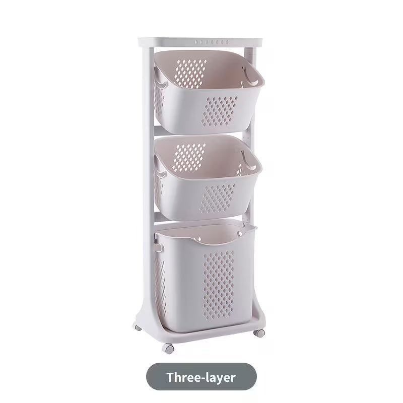 Modern Rolling Laundry Basket with Wheels – Multi-Layer Laundry Hamper & Bathroom Storage Organizer