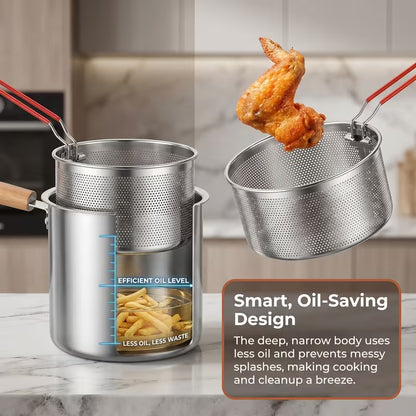 304 Stainless Steel Deep Fryer Pot with Frying Basket & Handle – Japanese-Style Frying Pan for Induction & Gas Stoves