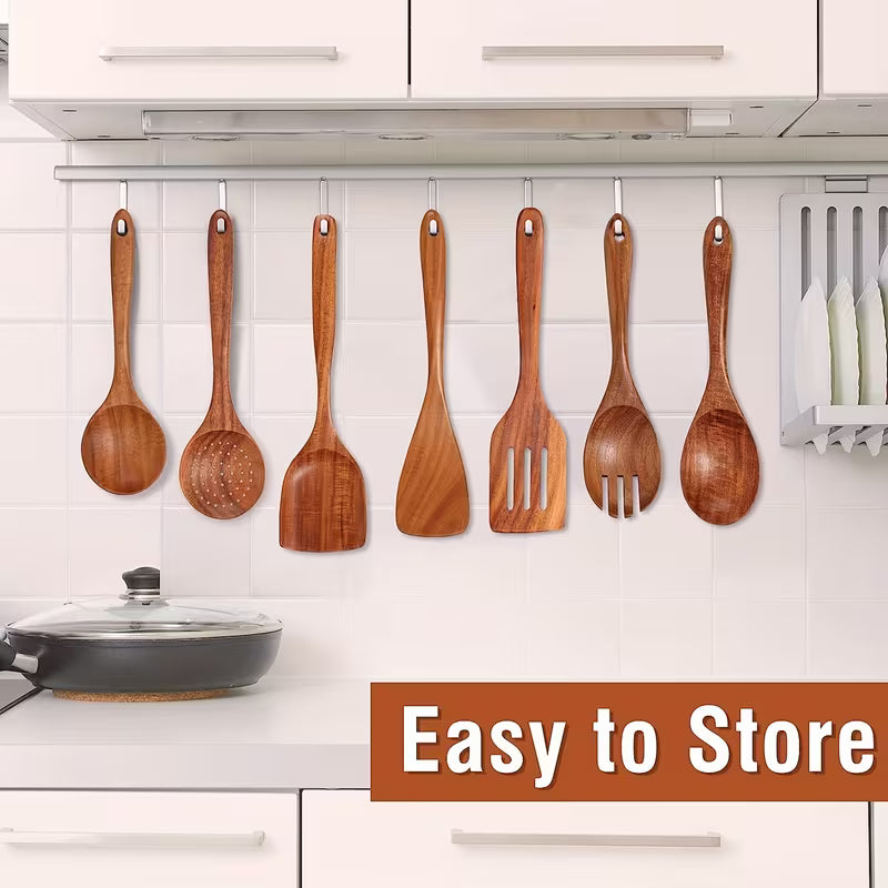 9-Piece Wooden Kitchen Utensils Set – Heat-Resistant Cooking Tools for Everyday Use