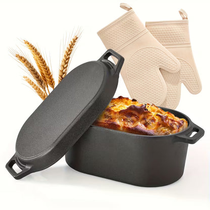 4.5 Qt Oval Dutch Oven with Lid and Heat-Resistant Oven Mitt, Pre-Seasoned Cast Iron Pot for Sourdough Bread Baking, Braising, Roasting & Stovetop Cooking