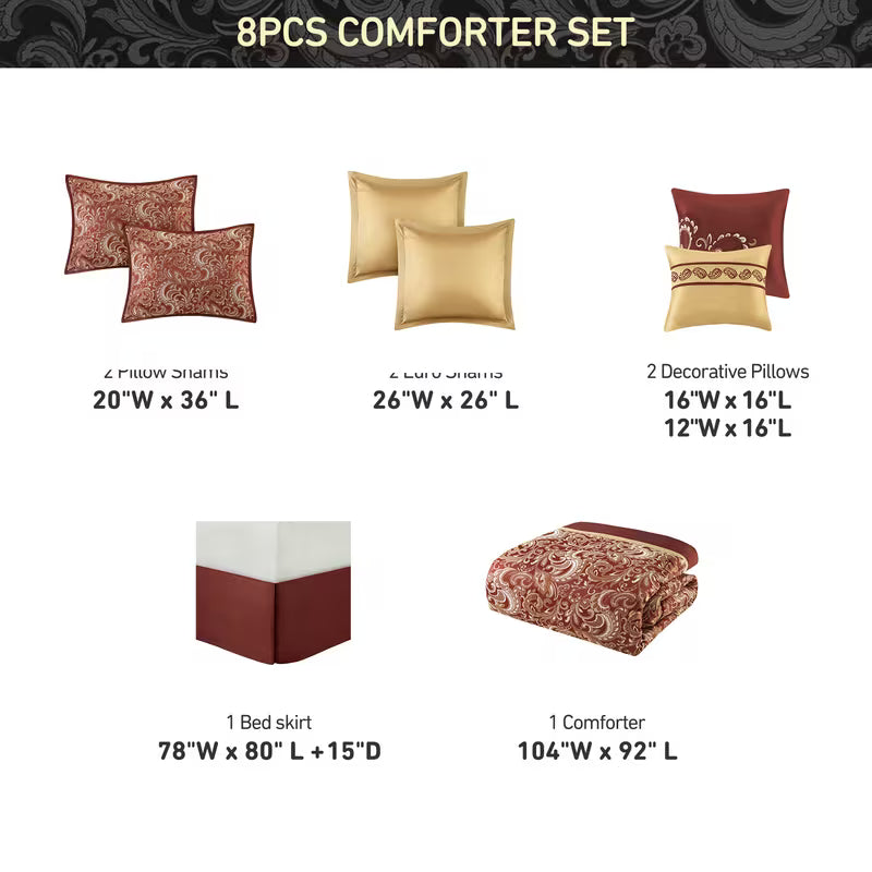 8-Piece Jacquard Paisley Comforter Bedding Set – Down Alternative Comforter Set